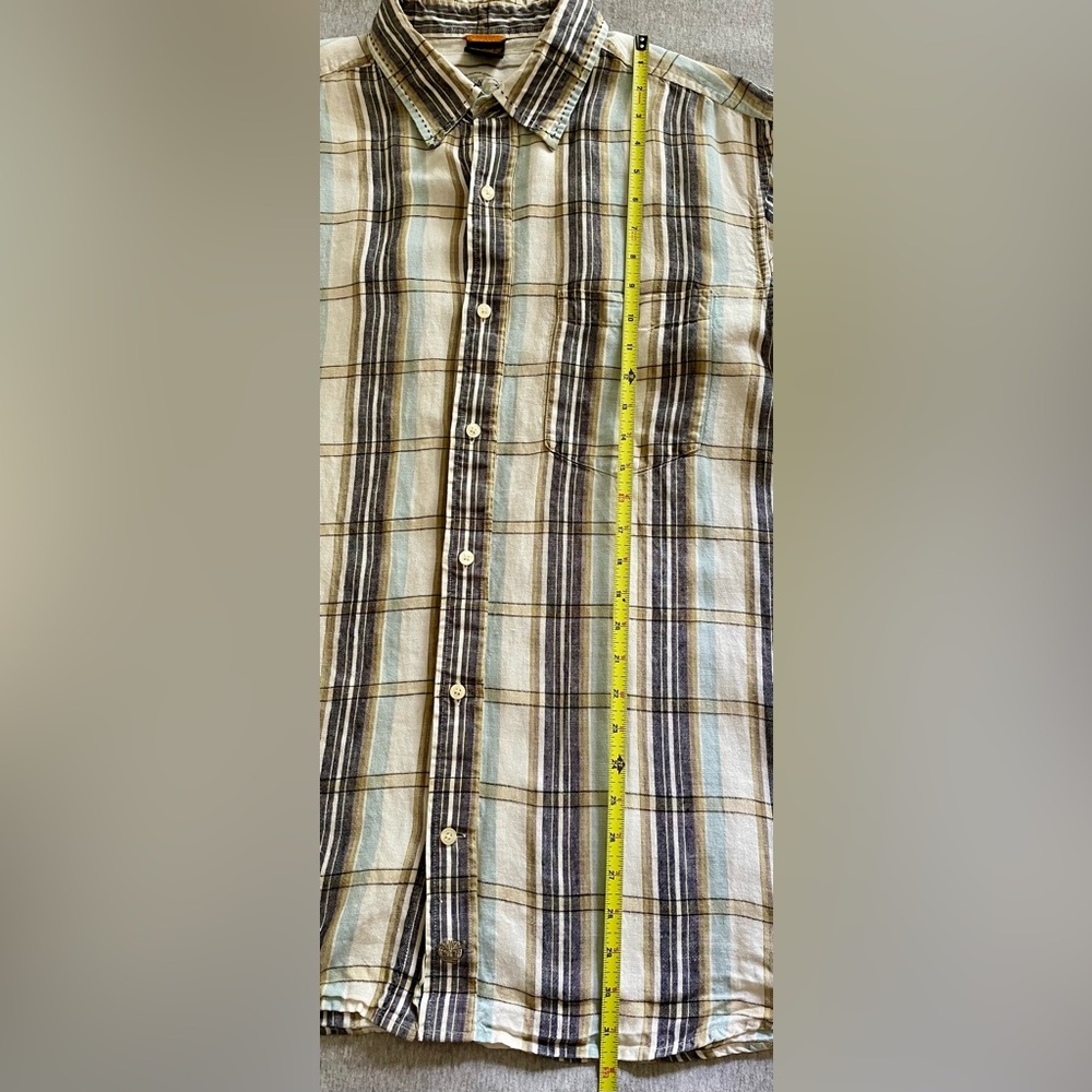 Timberland Men’s XL Multicolored Short Sleeve Linen Button Down Stitched Collar - Picture 4 of 8